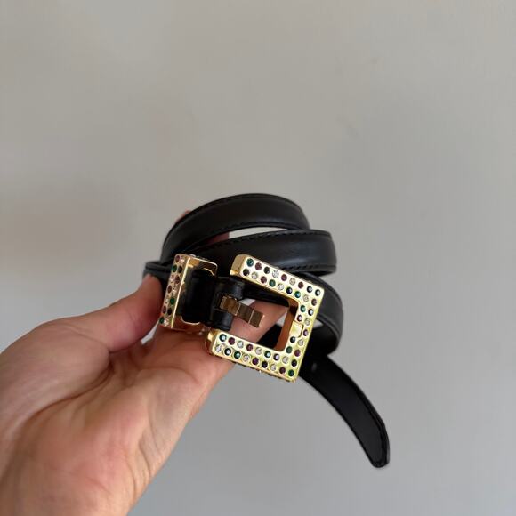 Sezane Charline Cow Leather Multicolor Crystal Gold Buckle Belt Black main image 4